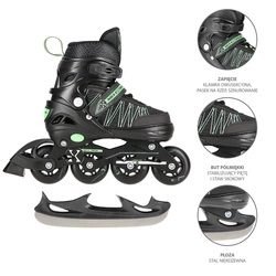 Łyżworolki z wym. pł. hokejową NH11912 A 2w1 black/green rozm. M(35-38) NILS EXTREME