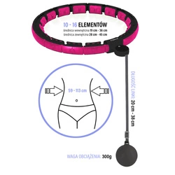 HHM16 HULA HOP BLACK/PINK Z MAGNESAMI I OBCIĄŻNIKIEM + LICZNIK HMS