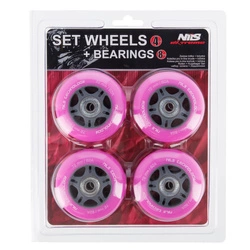 Zestaw Nils Extreme Kółka PU 72x24 82A (4szt.) Różowe + Łożyska ABEC-7 (8szt.)