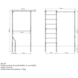 Drabinka zewnętrzna + drążek do podciągania z uchwytem na worek MO-Z4 - Marbo Sport