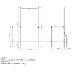 Drążek do podciągania zewnętrzny z uchwytem na worek i długimi poręczami do dipów MO-Z2 - Marbo Sport